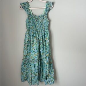 Anthropologie Peregrine Midi Dress Square Neck Edition Blue Floral Print